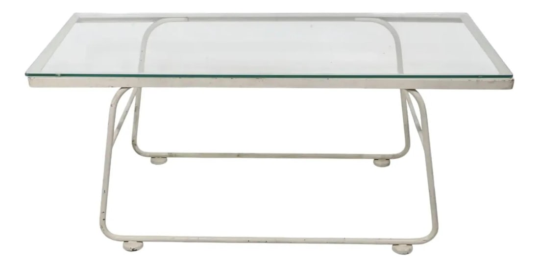 1970s Woodard Wrought Iron Glass Coffee Table White Patio Poolside (1 of 8)