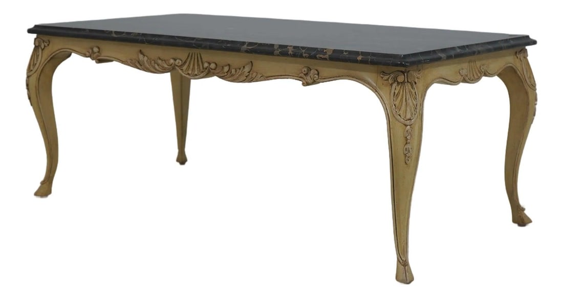 White Painted Coffee Table with Marble Top and Carved Legs (1 of 10)