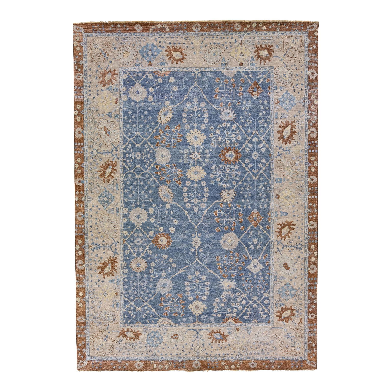 Handmade Floral Wool Rug Artisan 10' x 14'4: Handmade Floral Wool Rug Artisan 10' x 14'4 Introducing the Blue Artisan Collection Handmade Floral Wool Rug, a splendid piece that seamlessly blends antique charm with contemporary style. This exquis