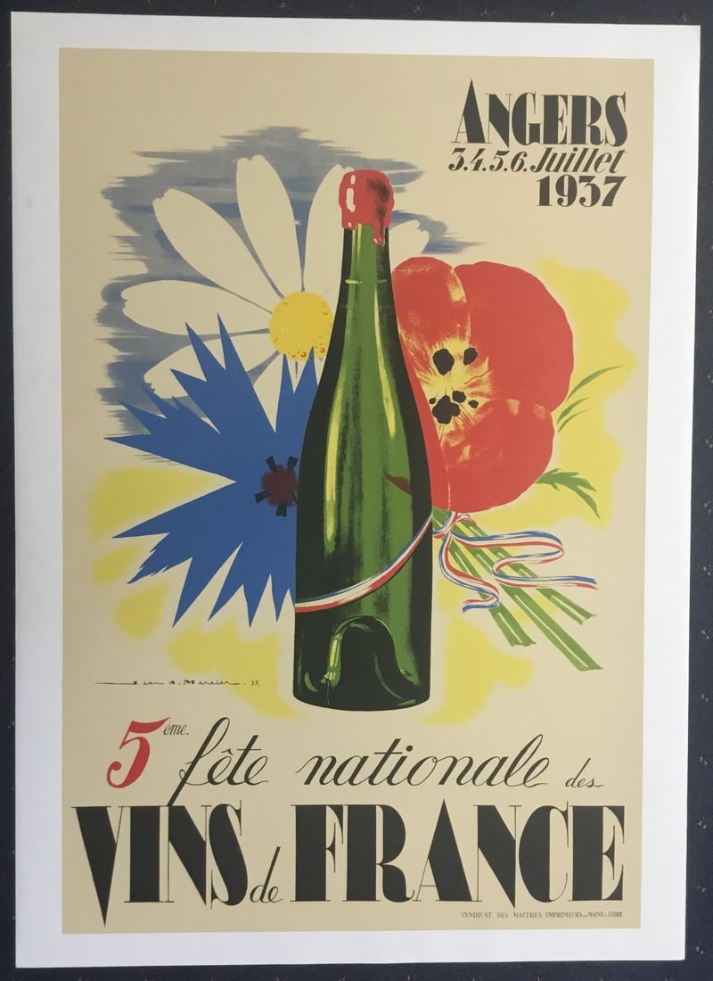 Jean-Adrien Mercier 1937 Limited Edition Lithograph 5th National Wine Festival: Jean-Adrien Mercier 1937 Limited Edition Lithograph 5th National Wine Festival This exquisite lithograph by artist Jean-Adrien Mercier celebrates the 5th National Wine Festival of France, produced in