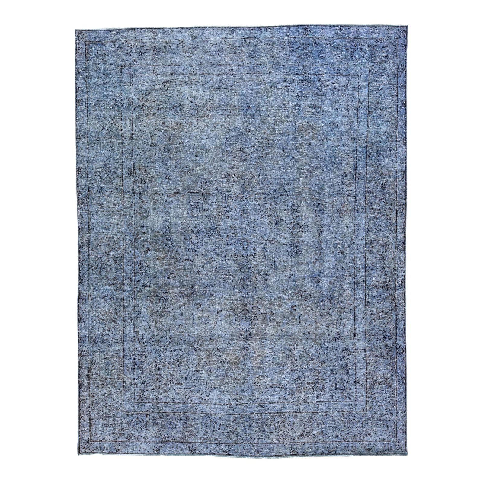 Vintage Persian All-Over Blue Hand-Knotted Wool Rug 7' x 9'2: Vintage Persian All-Over Blue Hand-Knotted Wool Rug 7' x 9'2 Enhance your living space with this beautifully crafted Vintage Persian Overdyed Handmade Wool Rug, featuring a stunning blue field and an