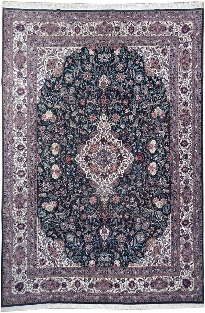Dark Emerald Green Wool Silk Sino Tabriz Rug 8'4 x 11'9 Handmade: Dark Emerald Green Wool Silk Sino Tabriz Rug 8'4 x 11'9 Handmade Free continental US Shipping Transform your living space with this exquisite Dark Emerald Green Wool & Silk Sino Tabriz Rug, meticulous