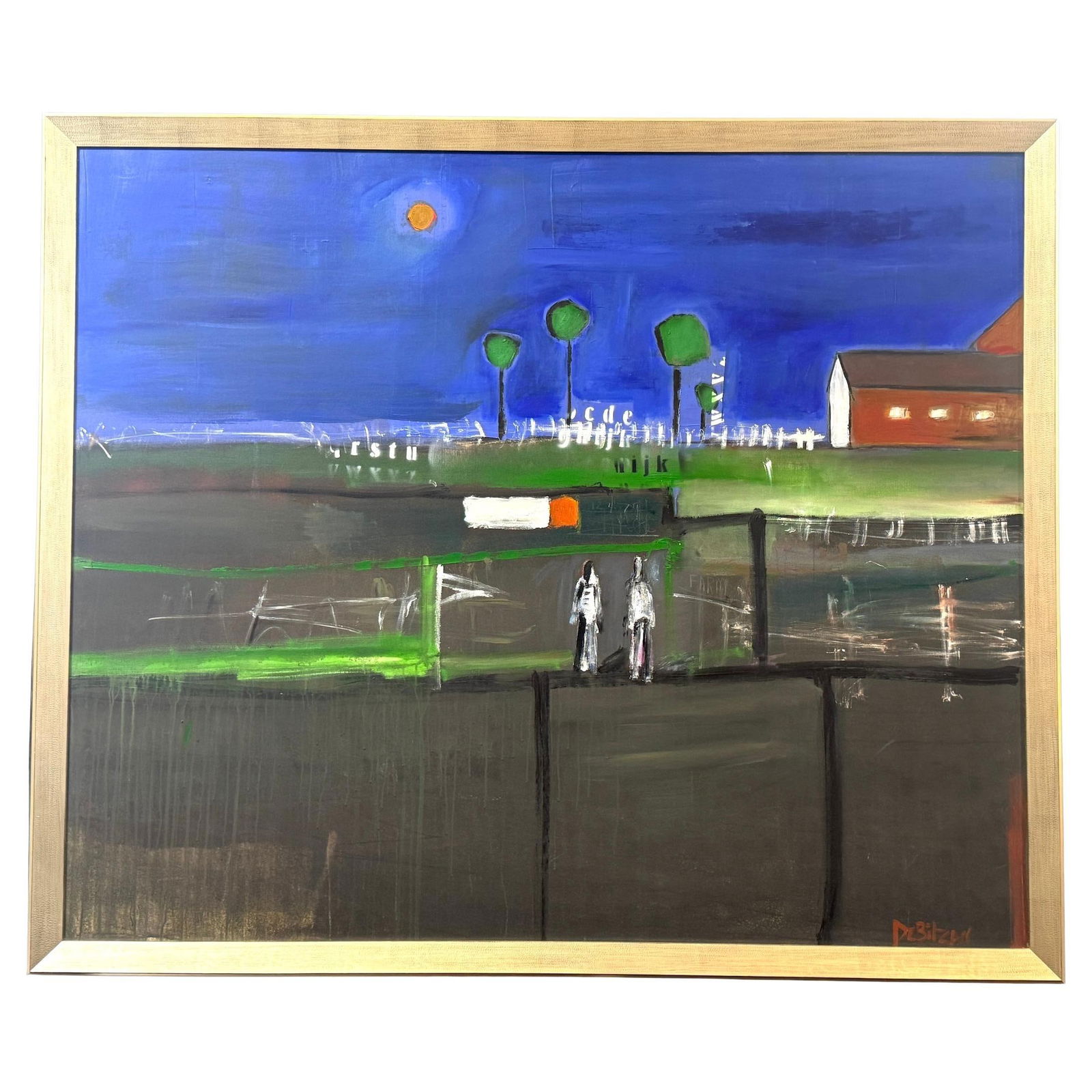 William DeBilzan Evening Cityscape Monumental Mixed-Media Painting 1990s: William DeBilzan Evening Cityscape Monumental Mixed-Media Painting 1990s Experience the captivating essence of urban life with William DeBilzan's monumental mixed-media masterpiece, "Evening Cityscape