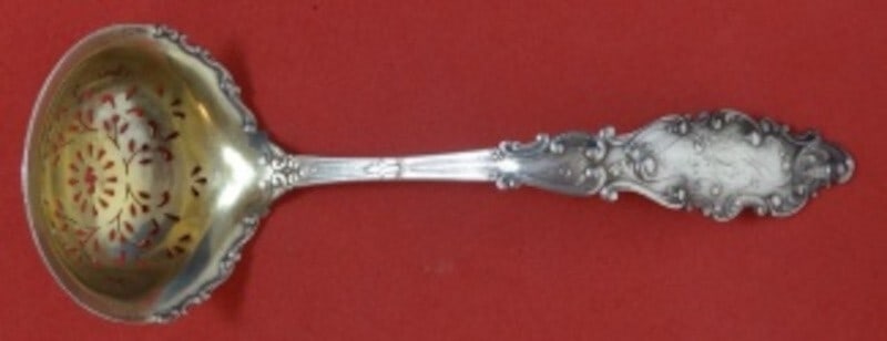 Gorham Luxembourg Sterling Silver Sugar Sifter Ladle 6 3/4 inch Monogrammed: Gorham Luxembourg Sterling Silver Sugar Sifter Ladle 6 3/4 inch Monogrammed This exquisite sugar sifter ladle is crafted from sterling silver and features the elegant Luxembourg pattern by Gorham. Mea