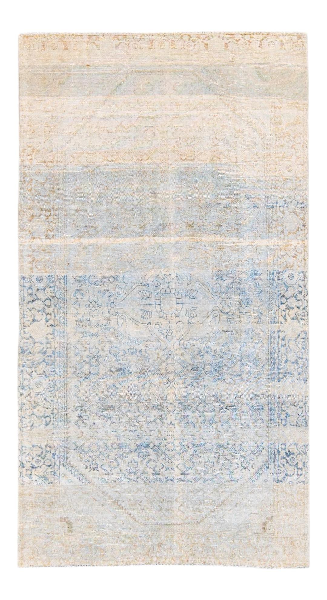 Antique Mahal Handmade Wool Rug Blue Beige Medallion 5'4 x 9'9: Antique Mahal Handmade Wool Rug Blue Beige Medallion 5'4 x 9'9 Discover the exquisite craftsmanship of this hand-knotted antique Mahal wool rug featuring a beautiful beige field and stunning blue acce