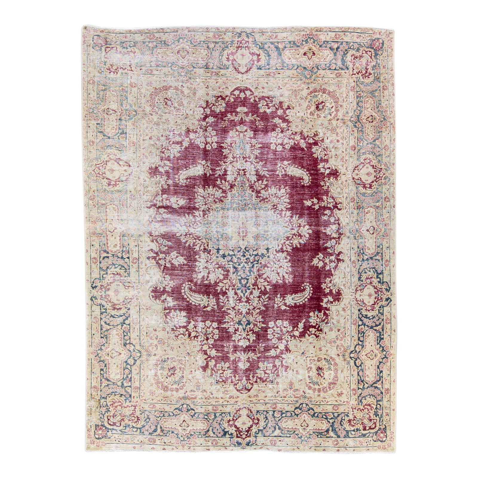 Vintage Handmade Medallion Red Wool Rug 9'4 x 13'0: Vintage Handmade Medallion Red Wool Rug 9'4 x 13'0 This stunning vintage distressed medallion rug showcases a striking red field intricately hand-knotted from high-quality wool. Adorned with beautiful