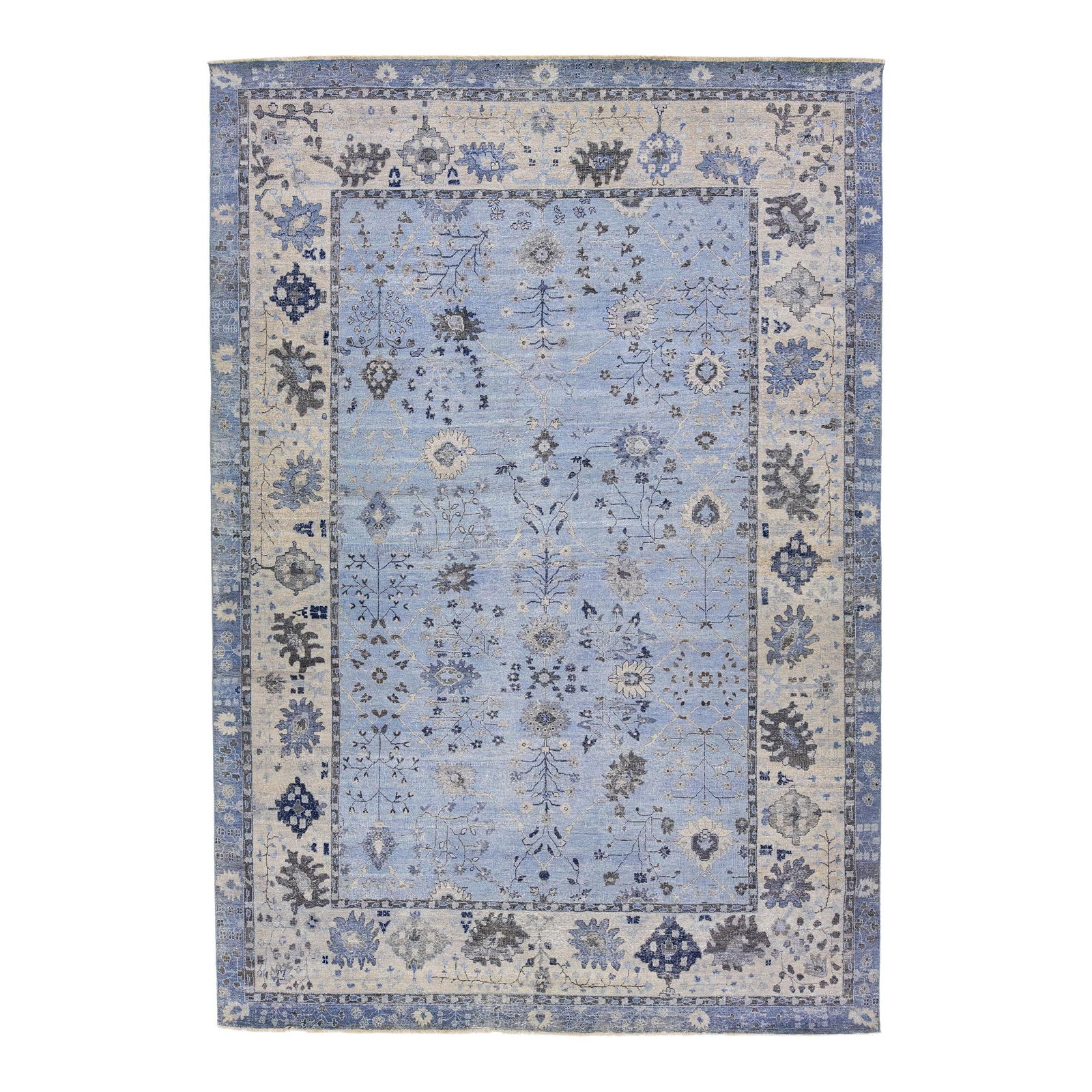 Artisan Light Blue Floral Handmade Wool Rug 10' x 14'4: Artisan Light Blue Floral Handmade Wool Rug 10' x 14'4 Transform your living space with this stunning handcrafted wool rug from the Artisan Collection. Featuring a captivating all-over floral design s