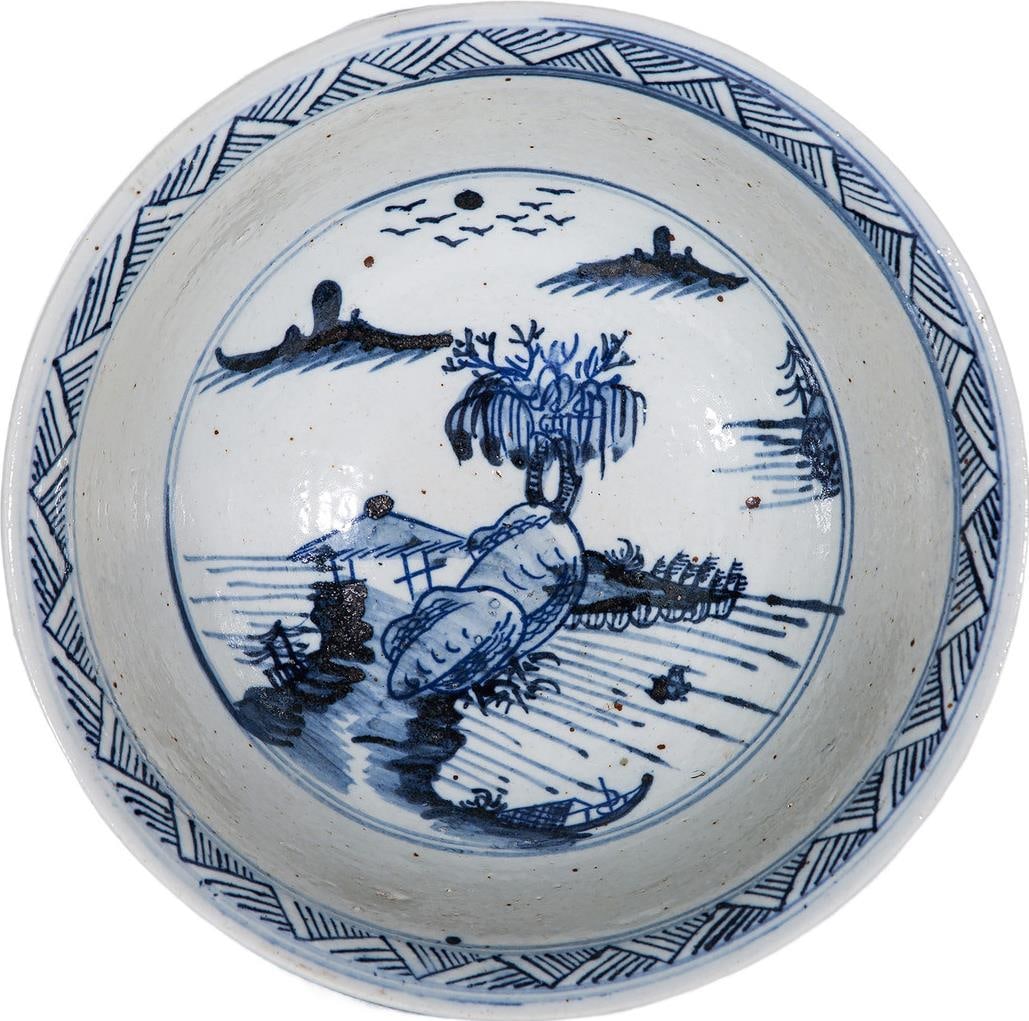 Hand-Crafted Asian Ceramic Dynasty Bowl 5.25H 13W 13D (1 of 3)