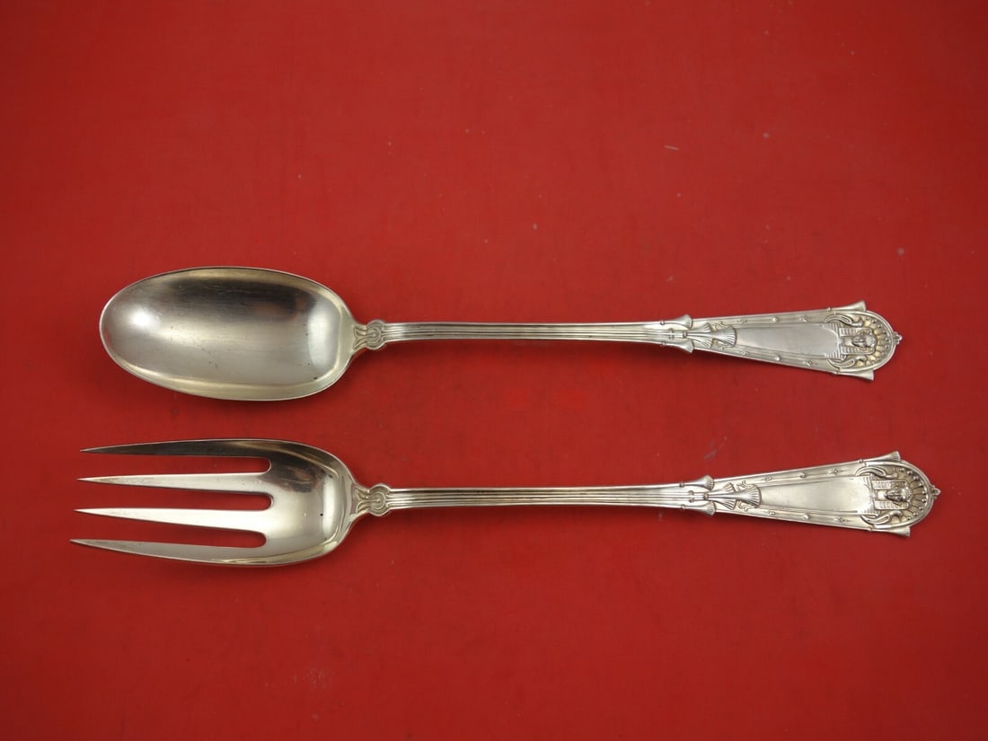 Whiting Egyptian Sterling Silver Salad Serving Set 2-pc 12 1/4 inches: Whiting Egyptian Sterling Silver Salad Serving Set 2-pc 12 1/4 inches This exquisite 2-piece salad serving set is crafted from sterling silver by Whiting, showcasing the elegant Egyptian pattern. Each