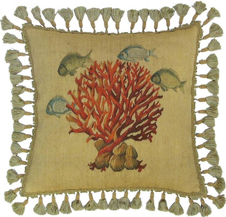 Provence Home Handmade Velvet Aubusson Cushion Coral Design 20x20: Provence Home Handmade Velvet Aubusson Cushion Coral Design 20x20 Enhance your home decor with this exquisite Handmade Velvet Coral Aubusson Cushion. Featuring a stunning blend of beige, blue, and oli