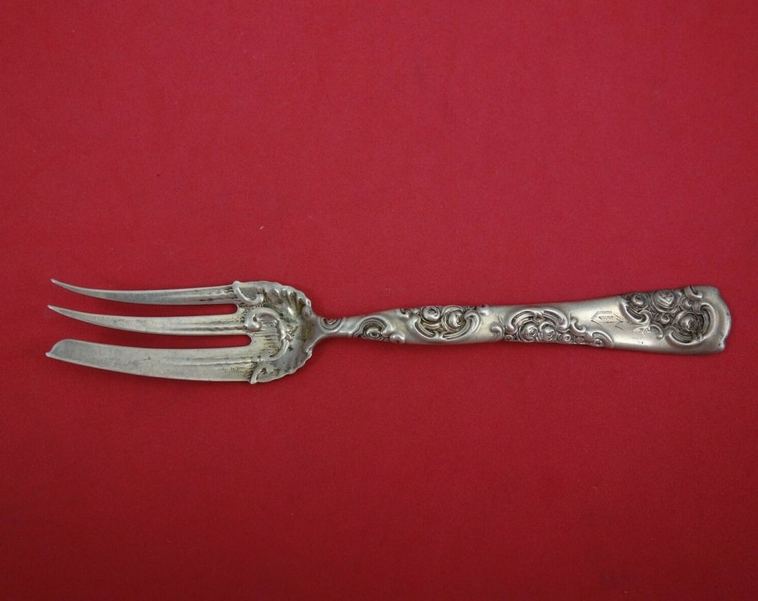 Whiting Rose and Scroll Sterling Silver Pickle Fork 6 3/8 inches Antique: Whiting Rose and Scroll Sterling Silver Pickle Fork 6 3/8 inches Antique This exquisite pickle fork, crafted by Whiting in the elegant Rose and Scroll pattern, dates back to the period of 1850-1899. M