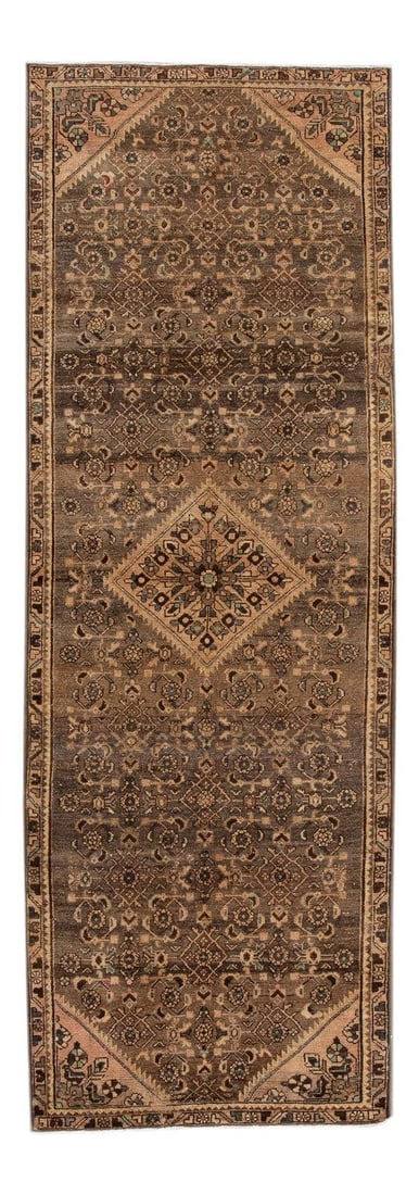 Vintage Handmade Wool Runner with Geometric Floral Design: Vintage Handmade Wool Runner with Geometric Floral Design Enhance your space with this Beautiful Vintage Shabby Chic hand-knotted wool runner rug. Featuring a beige field adorned with blue and rose-pi