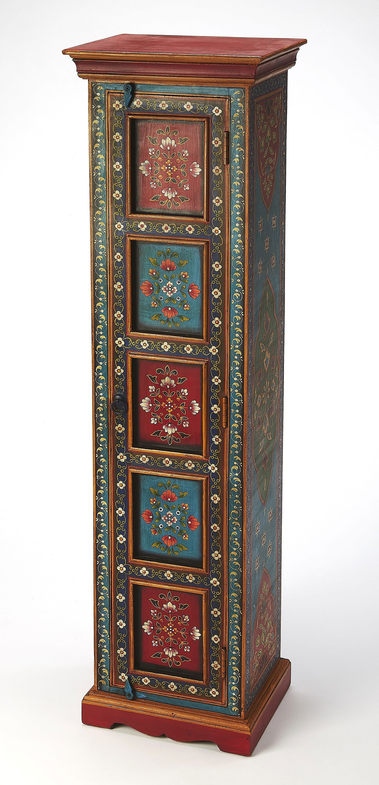 Butler Amir Boho Chic Tall Cabinet Multicolored Hand-Painted MDF: Butler Amir Boho Chic Tall Cabinet Multicolored Hand-Painted MDF Introducing the Butler Amir Tall Cabinet, a stunning addition to your home that combines functionality with artistic flair. This cabine
