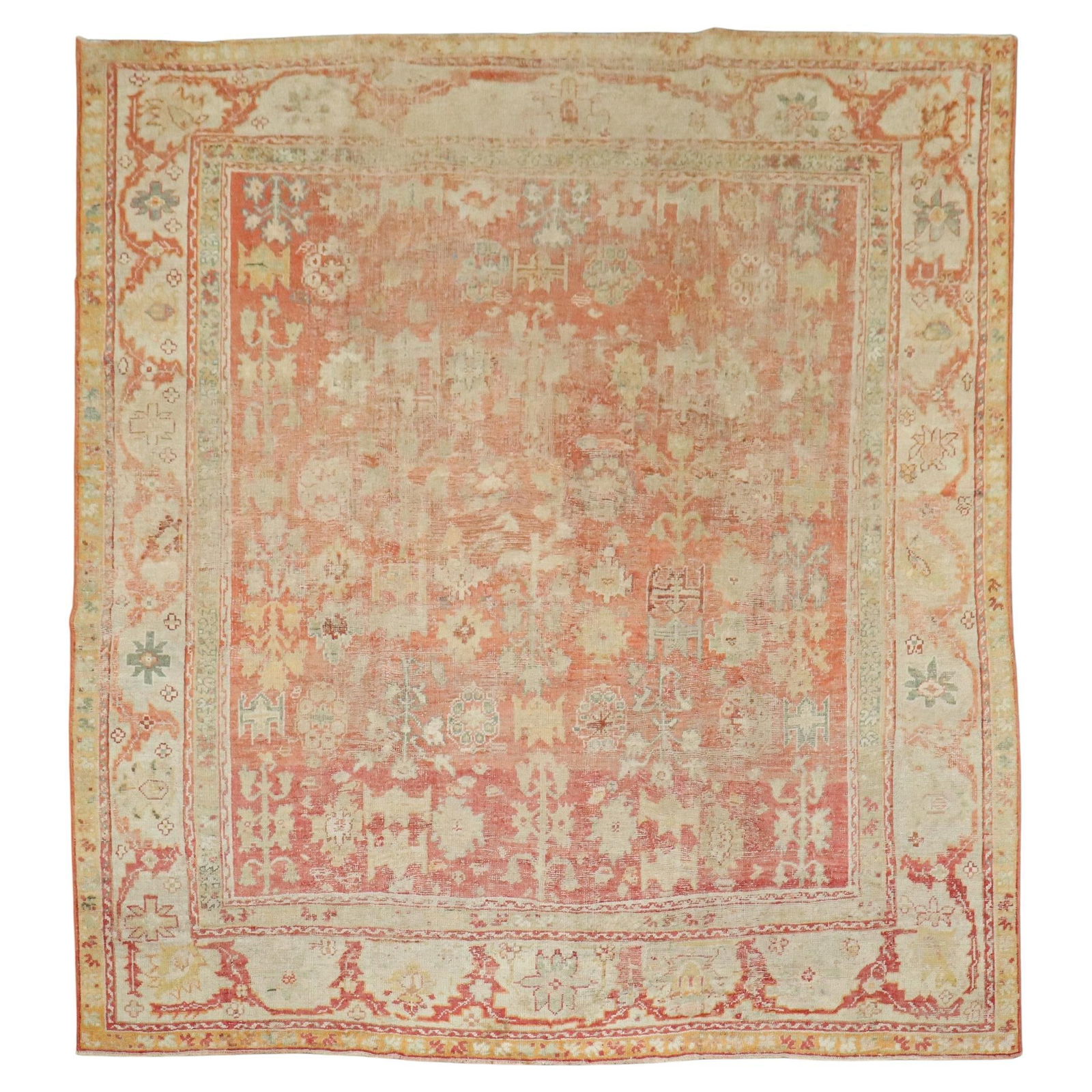 Early 20th Century Turkish Oushak Hand-Woven Wool Square Rug 10'6 x 11': Early 20th Century Turkish Oushak Hand-Woven Wool Square Rug 10'6 x 11' This exquisite early 20th-century Turkish Oushak rug features a classic square design that adds timeless elegance to any space.