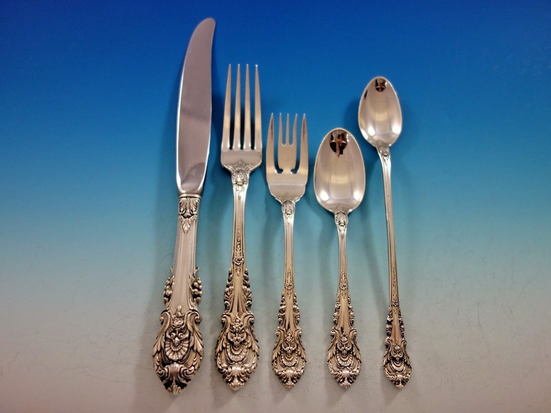 Wallace Sir Christopher Sterling Silver Flatware Set 40 Pieces: Wallace Sir Christopher Sterling Silver Flatware Set 40 Pieces Experience the elegance of the Sir Christopher by Wallace Sterling Silver Flatware Set, a stunning collection inspired by the renowned ar
