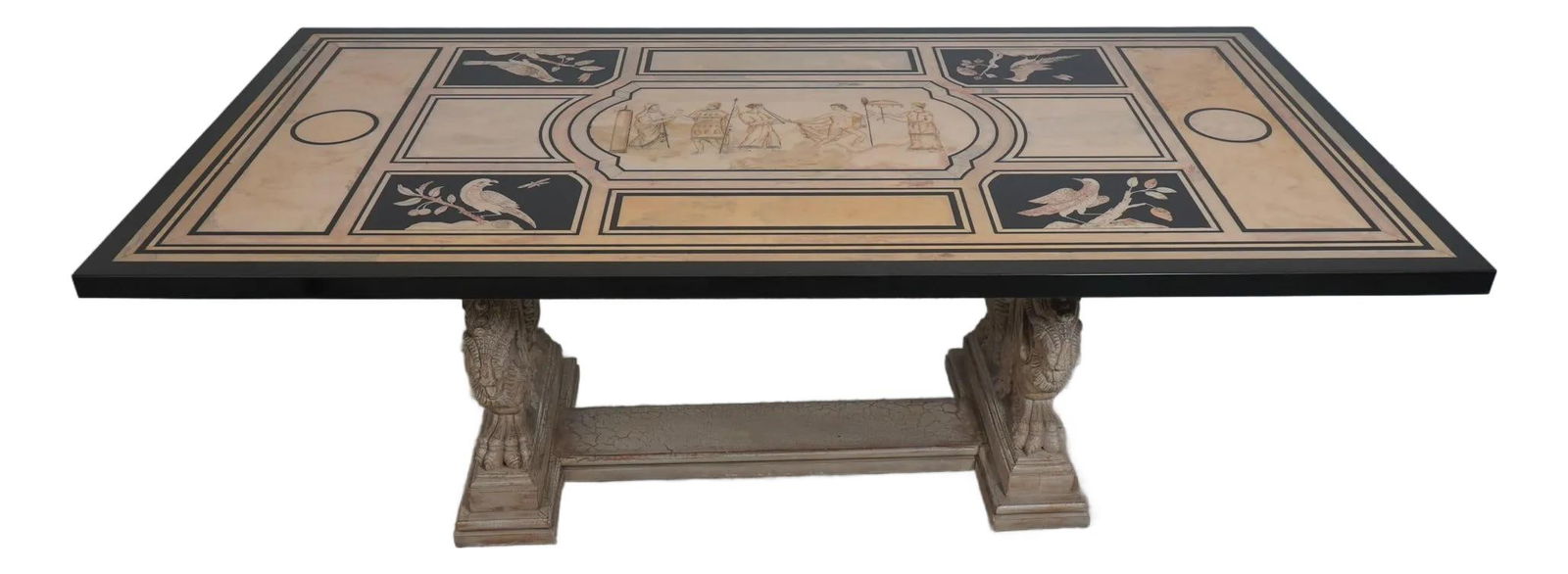 Italian Style 19th Century Dining Table with Marble Top and Griffin Base: Italian Style 19th Century Dining Table with Marble Top and Griffin Base This stunning 19th Century Italian Style Dining Room Table features a solid marble top and is characterized by its fine carved