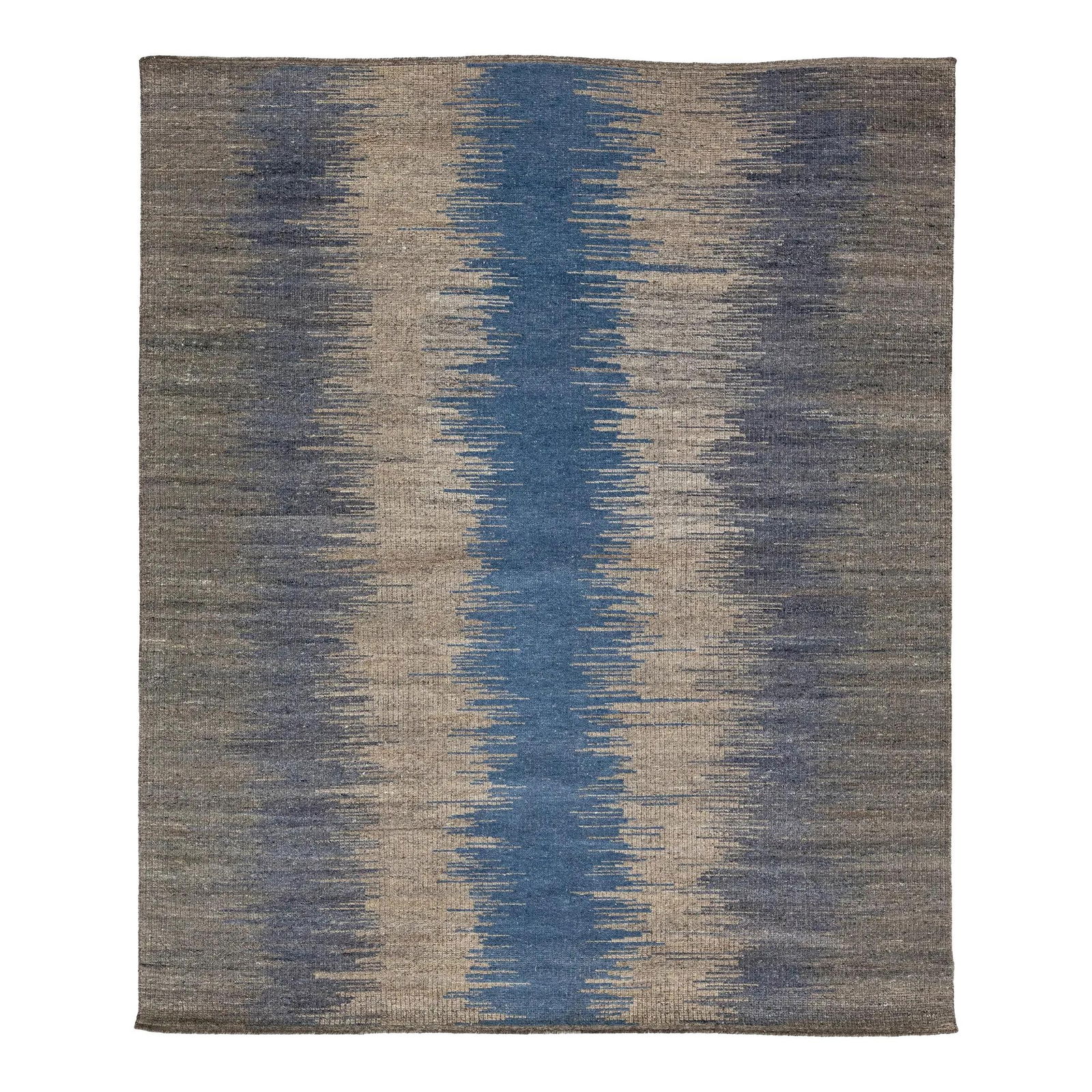 Gray Blue Kilim Flatweave Wool Rug 8'4 x 9'11 Art Deco Style: Gray Blue Kilim Flatweave Wool Rug 8'4 x 9'11 Art Deco Style Enhance your living space with this stunning Gray & Blue Modern Kilim Flatweave Wool Rug. Crafted in India, this rug showcases a contempora