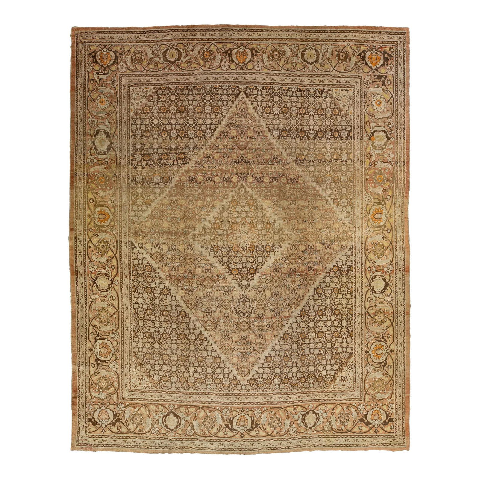 1900s Persian Tabriz Wool Rug with Floral Design in Brown: 1900s Persian Tabriz Wool Rug with Floral Design in Brown This exquisite Persian Tabriz wool rug features a timeless all-over floral design in vibrant shades of orange, peach, gray, and beige, beautif