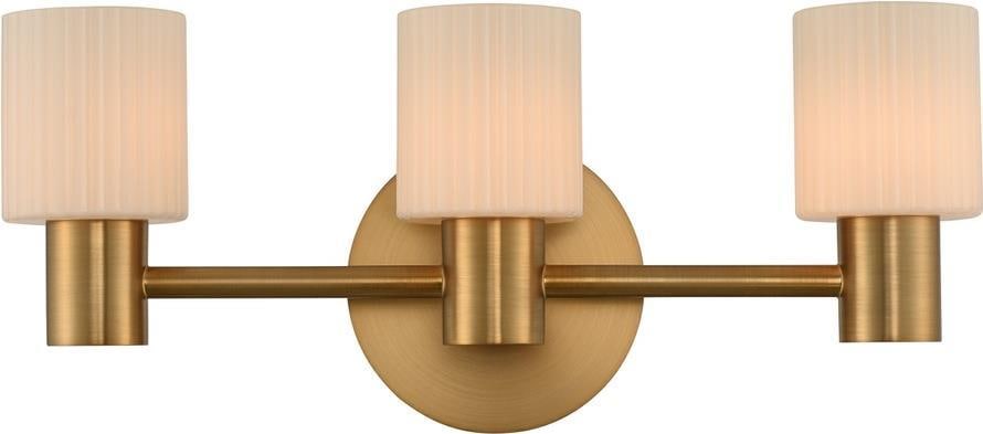 Harlowe Art Deco 3-Light LED Bath Light in Brass by Kalco: Harlowe Art Deco 3-Light LED Bath Light in Brass by Kalco Illuminate your bathroom with the elegant Harlowe Art Deco LED Bath Light, designed in a stunning vintage style. This beautifully crafted fixt
