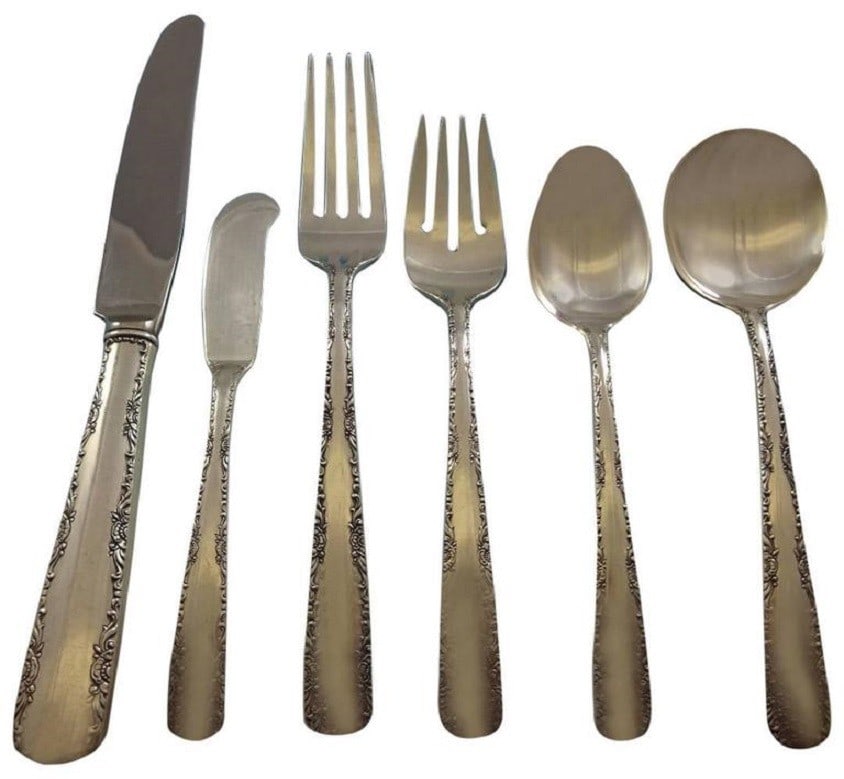 Gorham Camellia Sterling Silver Flatware Set for 12 76 Pieces with Storage Chest: Gorham Camellia Sterling Silver Flatware Set for 12 76 Pieces with Storage Chest Elevate your dining experience with the exquisite Camellia flatware set by Gorham, crafted from premium sterling silver