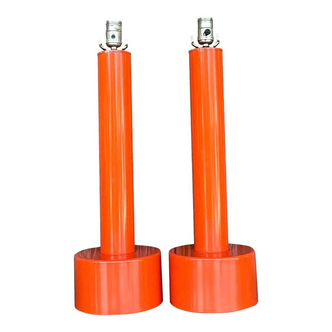 Electrifying Vintage Postmodern Orange Lacquered Table Lamps - Pair (1 of 10)