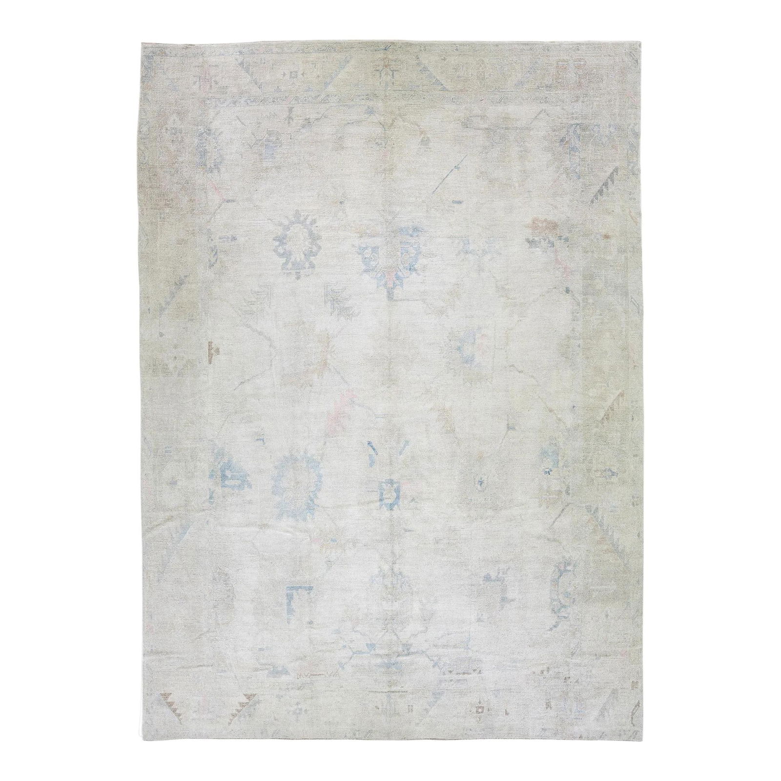 Oversized Gray Wool Oushak Rug with Floral Motif 11'11 x 17'01: Oversized Gray Wool Oushak Rug with Floral Motif 11'11 x 17'01 Discover the elegance of this modern Oushak handmade wool rug, featuring a striking gray field adorned with a captivating geometric flora