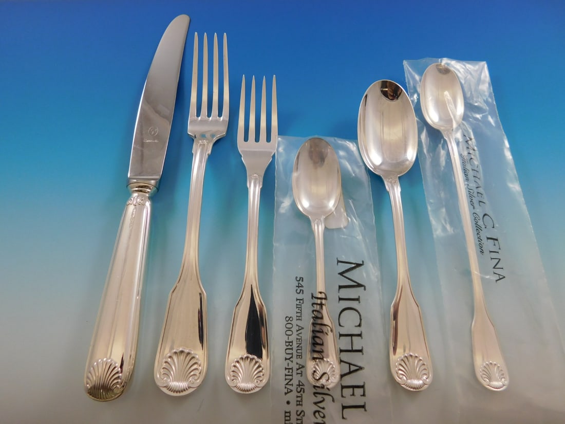 Zaramella Sterling Silver Flatware Set 68 Pieces Shell Motif Italy New: Zaramella Sterling Silver Flatware Set 68 Pieces Shell Motif Italy New Elevate your dining experience with this exquisite 68-piece Sterling Silver Flatware Set by Zaramella. This beautifully crafted I