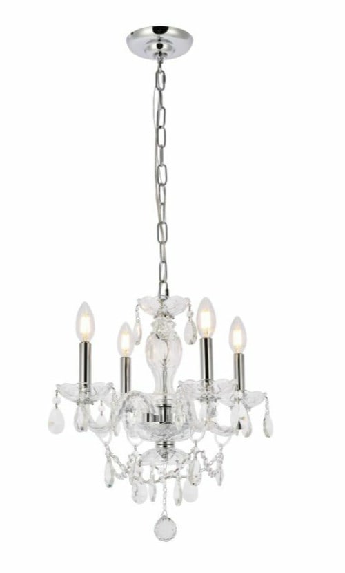 Elegant Lighting Princeton 4-Light Chrome Crystal Pendant Chandelier 17 inch: Elegant Lighting Princeton 4-Light Chrome Crystal Pendant Chandelier 17 inch Illuminate your space with this stunning Crystal Chandelier Pendant, perfect for dining rooms, bedrooms, bathrooms, and mor