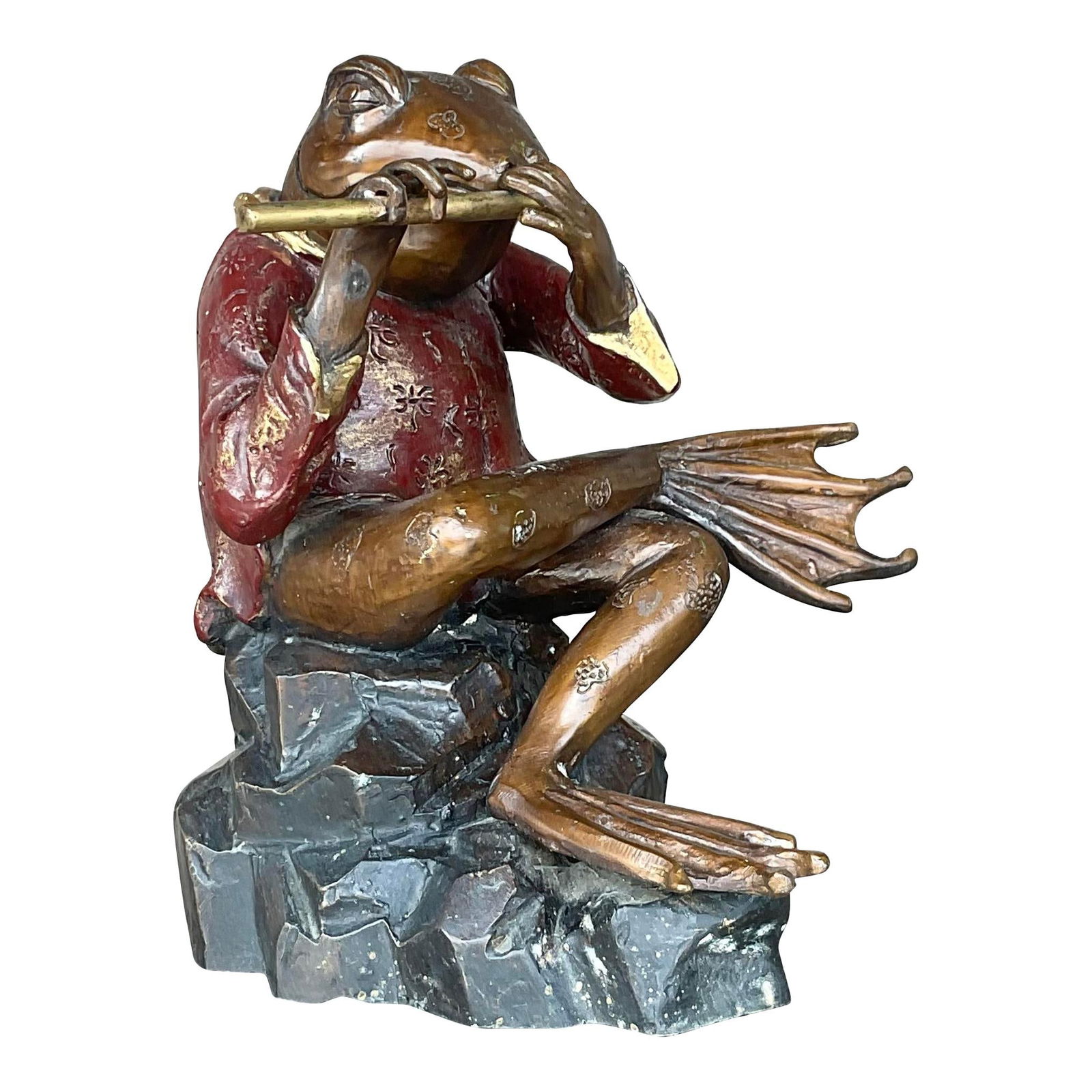 Vintage Boho Bronze Cross-Legged Frog Sculpture 10.75" Tall: Vintage Boho Bronze Cross-Legged Frog Sculpture 10.75" Tall Add a touch of whimsy to your decor with this charming vintage boho bronze sculpture of a cross-legged frog. Perfect for eclectic settings o