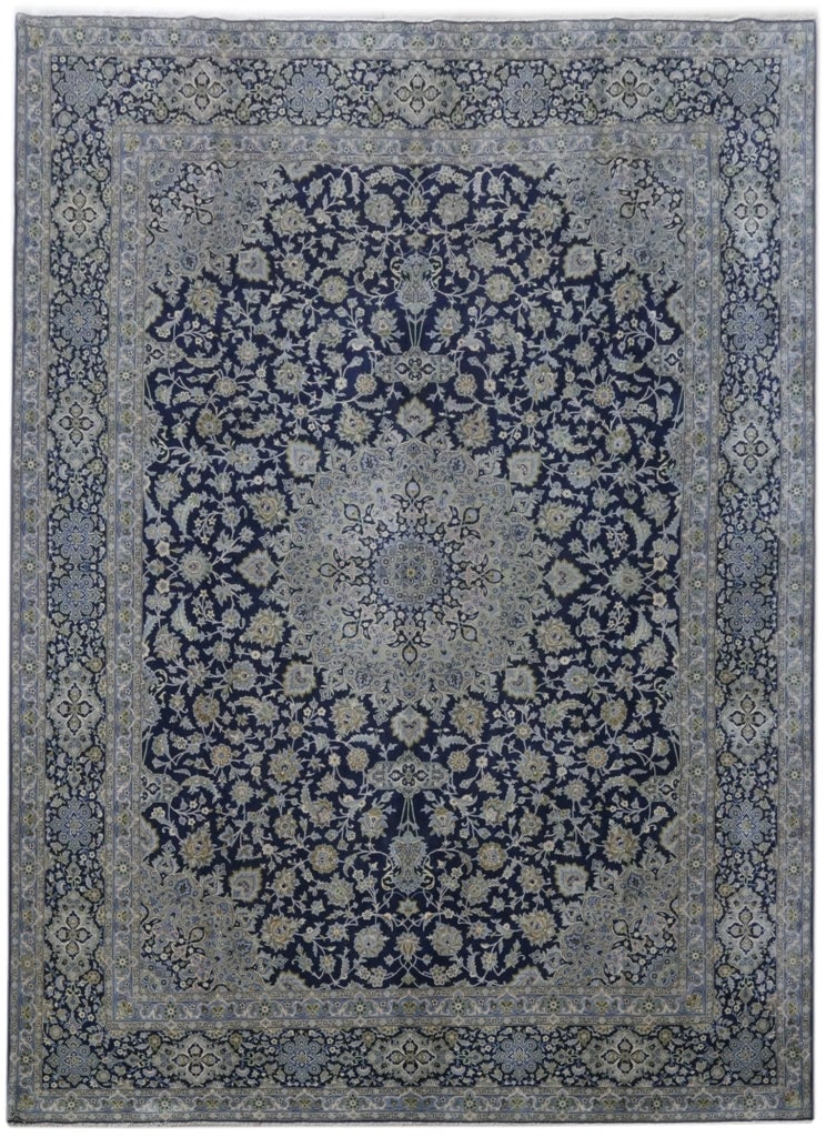 10.2 x 13.11 Signed Persian Kashan Rug Handmade Ivory Navy Blue: 10.2 x 13.11 Signed Persian Kashan Rug Handmade Ivory Navy Blue Free continental US Shipping Experience the luxurious comfort and timeless elegance of this exquisite 10.2 x 13.11 Persian Kashan Rug, h