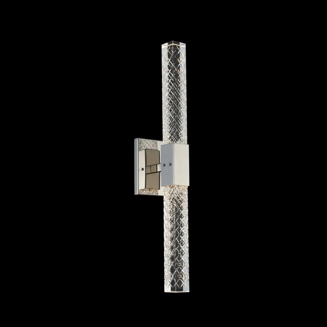 Kalco Apollo 2-Light Dimmable LED Wall Light with Firenze Crystals: Kalco Apollo 2-Light Dimmable LED Wall Light with Firenze Crystals Illuminate your space with the Stylish Apollo LED Wall Light, featuring shimmering Firenze crystals and a sleek chrome finish. This c