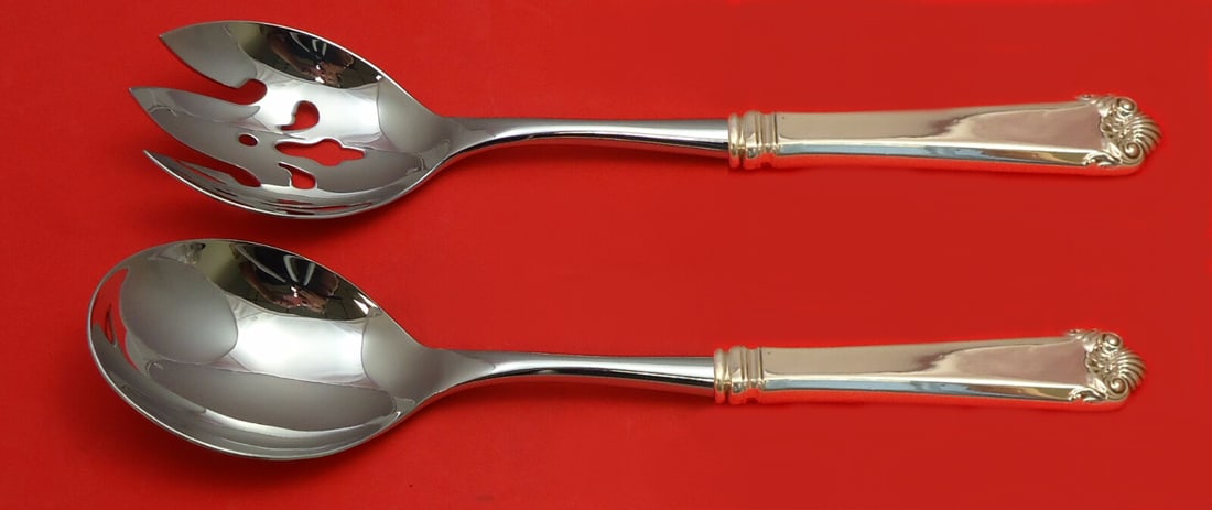 Watson George II Sterling Silver Salad Serving Set 10.5 Inches: Watson George II Sterling Silver Salad Serving Set 10.5 Inches Elevate your dining experience with this exquisite George II salad serving set by Watson. This custom-made 2-piece set, crafted from ster