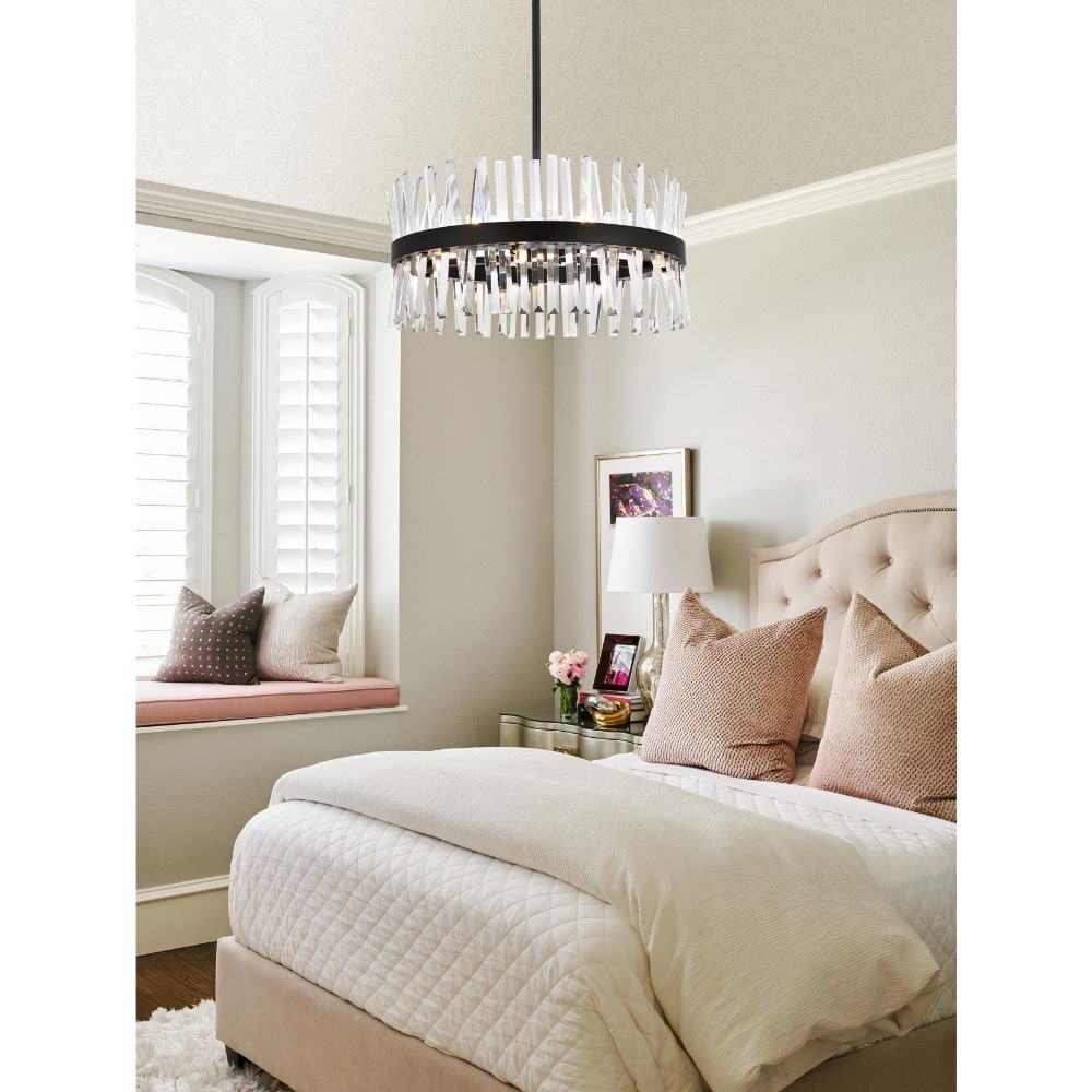 Serephina 14-Light Modern Black Crystal Chandelier for Dining or Foyer 25 Inch: Serephina 14-Light Modern Black Crystal Chandelier for Dining or Foyer 25 Inch This modern-style chandelier features a striking black finish with royal cut clear crystal accents, making it a sophistic