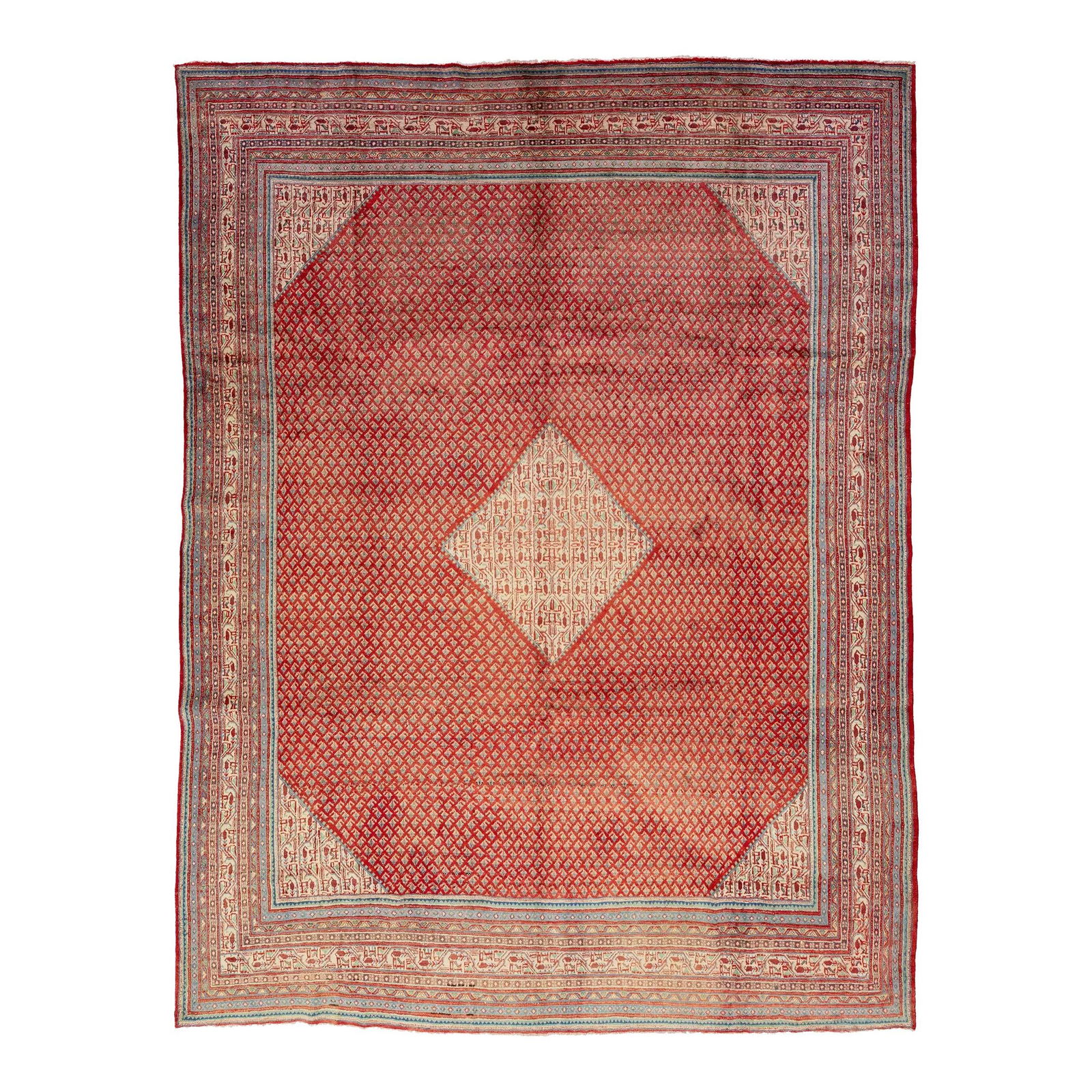 Stunning Vintage Mahal Persian Wool Rug Red Geometric 9'11 x 13'2: Stunning Vintage Mahal Persian Wool Rug Red Geometric 9'11 x 13'2 This stunning Vintage Red Mahal Persian Wool Rug is a beautiful hand-knotted piece that features a vibrant red field adorned with a st