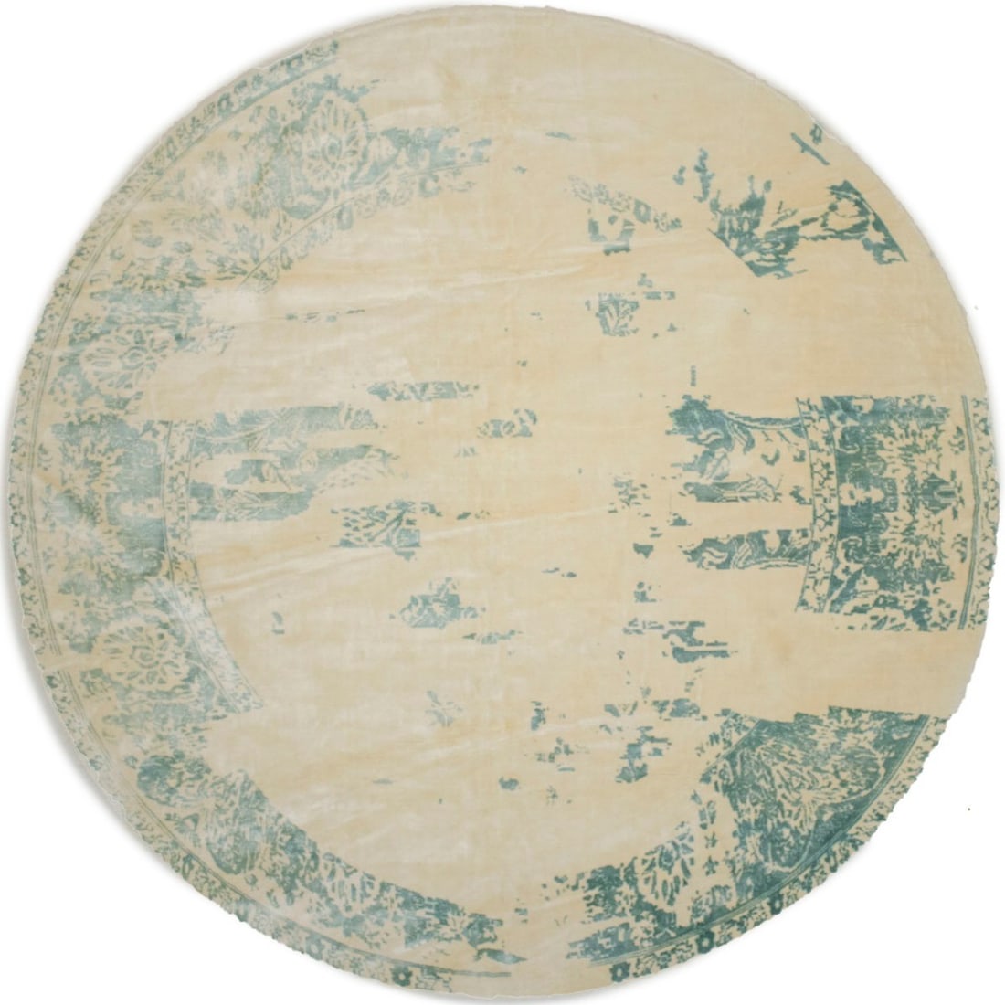 Hand-Loomed Floral Round Rug Green Wool 9'0 Modern Eco-Friendly: Hand-Loomed Floral Round Rug Green Wool 9'0 Modern Eco-Friendly Enhance your living space with this stunning Hand-Loomed Distressed Floral Round Rug, measuring 9'0" x 9'0". This beautiful area rug fea