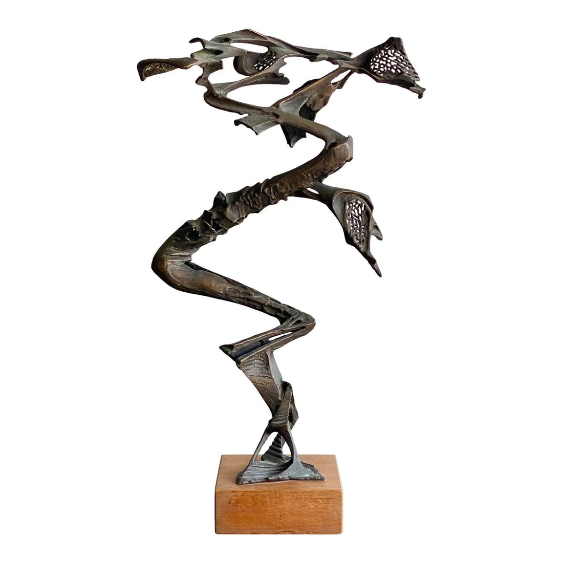 Bronze Abstract Brutalist Sculpture by Robert Cool Signed Midcentury Modern Art: Bronze Abstract Brutalist Sculpture by Robert Cool Signed Midcentury Modern Art This midcentury Brutalist abstract sculpture is crafted in bronze by artist Robert Cool and features a twisted organic f