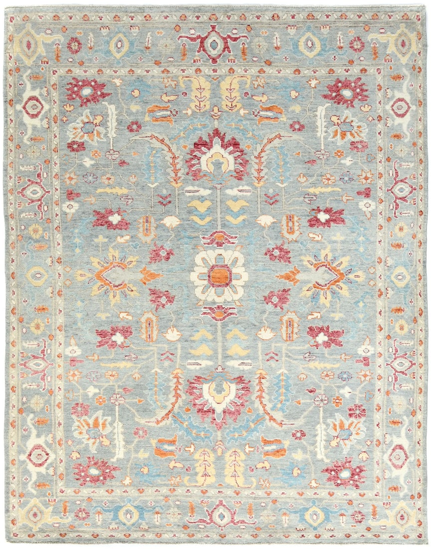 Hand-Knotted Light Blue Oushak Floral Rug 8'2 x 10'3 Eco-Friendly Wool: Hand-Knotted Light Blue Oushak Floral Rug 8'2 x 10'3 Eco-Friendly Wool Enhance your home with this exquisite hand-knotted Oushak Oriental rug, featuring a beautiful floral pattern in muted colors such