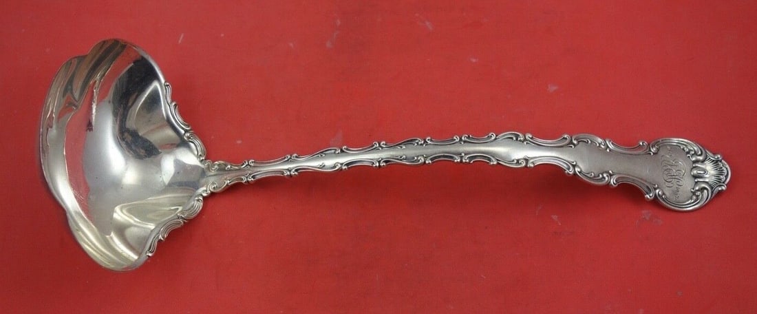 Gorham Strasbourg Sterling Silver Soup Ladle 13" with Applied Lacing: Gorham Strasbourg Sterling Silver Soup Ladle 13" with Applied Lacing Presenting a stunning Strasbourg soup ladle crafted by Gorham, a hallmark of fine craftsmanship in sterling silver. This exquisite