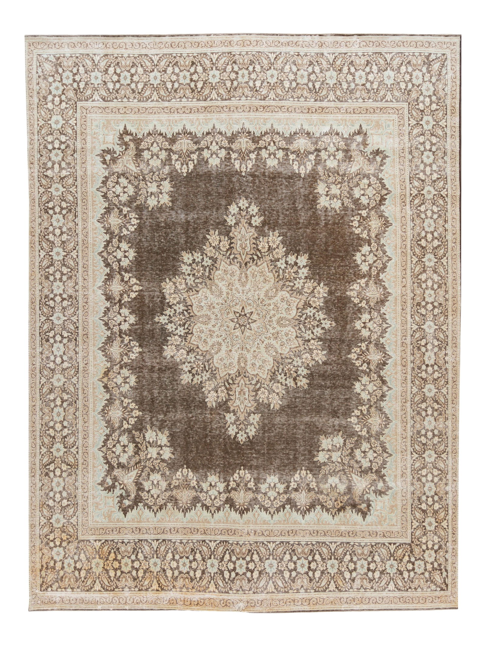 Early 20th Century Hand-Knotted Gray Medallion Wool Rug 9'9 x 12'10: Early 20th Century Hand-Knotted Gray Medallion Wool Rug 9'9 x 12'10 Discover the elegance of this Early 20th Century Vintage Medallion Wool Rug, hand-knotted from high-quality wool. The design feature