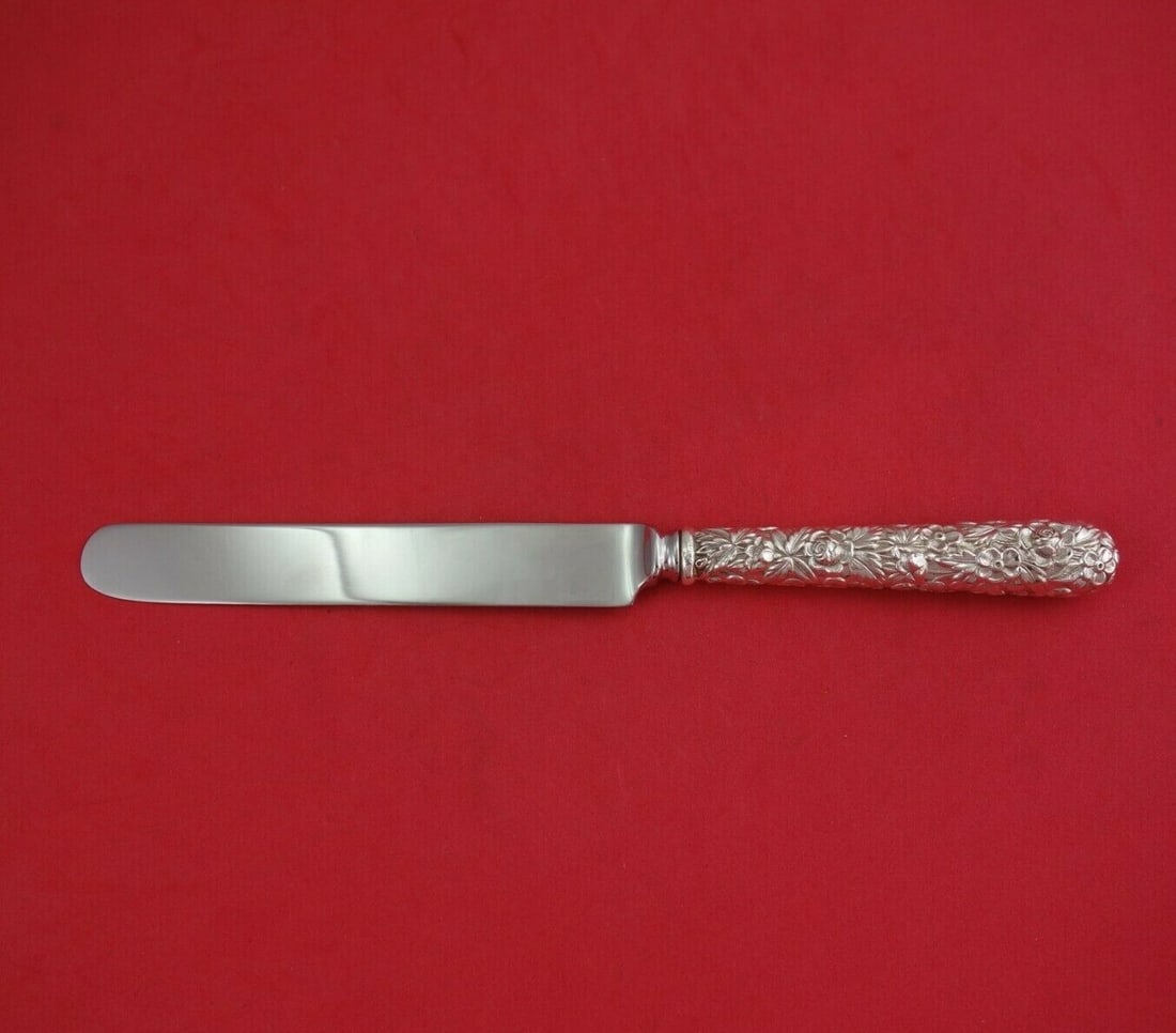 Kirk Repousse Sterling Silver Dinner Knife Blunt Blade 10 1/4": Kirk Repousse Sterling Silver Dinner Knife Blunt Blade 10 1/4" This exquisite dinner knife features the renowned Repousse pattern by Kirk, showcasing a beautifully crafted all-around design. Made from