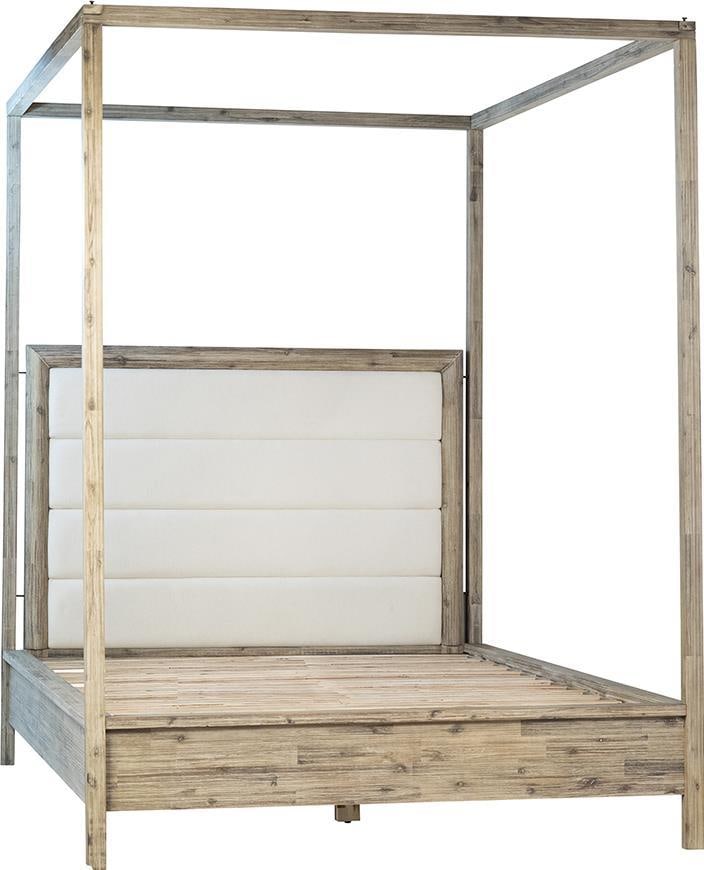 Elegant Queen Canopy Bed in Solid Acacia Wood with Padded Headboard: Elegant Queen Canopy Bed in Solid Acacia Wood with Padded Headboard Experience timeless elegance with this Queen Canopy Bed, crafted from solid Acacia wood. The bed features a natural warm wash finish