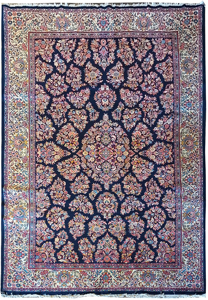 Exquisite 6.9 x 10.8 Persian Sarouk Rug in Royal Blue: Exquisite 6.9 x 10.8 Persian Sarouk Rug in Royal Blue Free continental US Shipping Elevate your home decor with this exquisite Persian Sarouk rug, featuring a stunning royal blue color that adds a tou