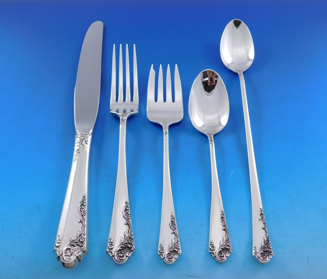 Amston Sterling Silver Breath of Spring II Flatware Set 45 Pieces: Amston Sterling Silver Breath of Spring II Flatware Set 45 Pieces Introducing the Breath of Spring II Flatware Set by Amston, a stunning collection that elevates any dining experience. Crafted from hi