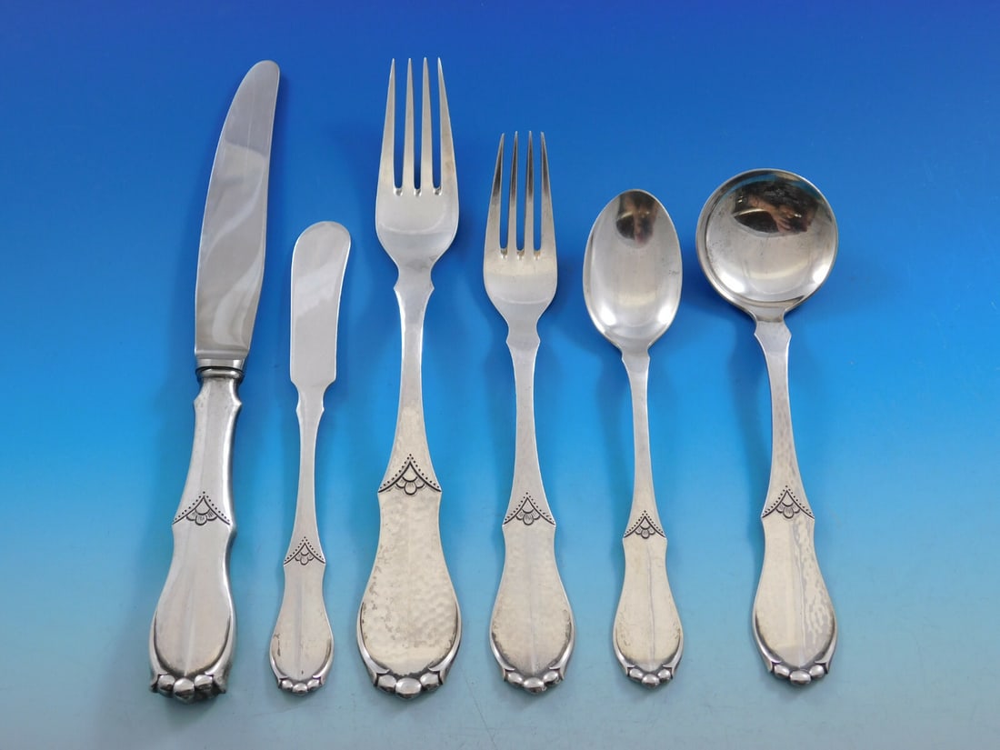 Copenhagen Silver Industry Danish Sterling Silver Flatware Set 46 pcs Service for 8: Copenhagen Silver Industry Danish Sterling Silver Flatware Set 46 pcs Service for 8 This exquisite Danish Sterling Silver Flatware Set by Copenhagen Silver Industry comprises 46 hand-wrought pieces, p