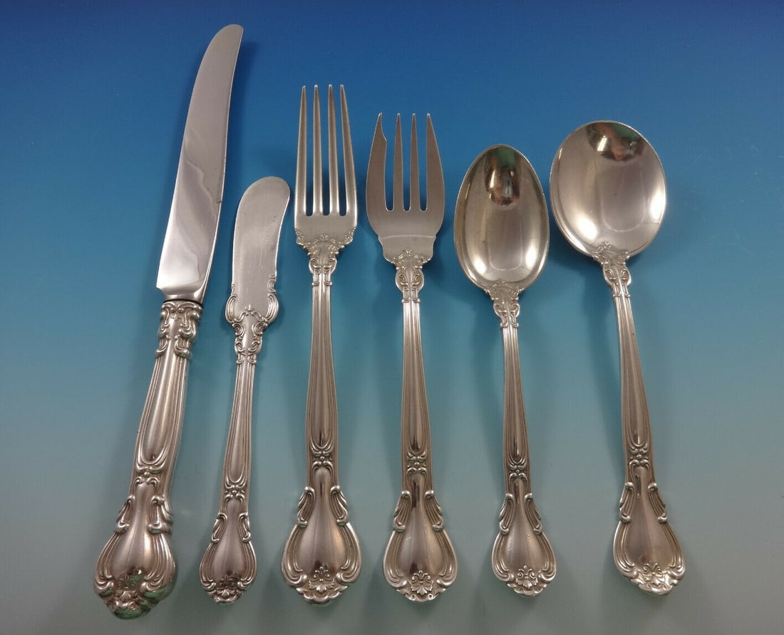 Gorham Chantilly Sterling Silver Flatware Set 38 Pieces with Storage Chest: Gorham Chantilly Sterling Silver Flatware Set 38 Pieces with Storage Chest Discover the timeless elegance of the Chantilly pattern by Gorham, a sterling silver flatware set that brings a touch of 18th