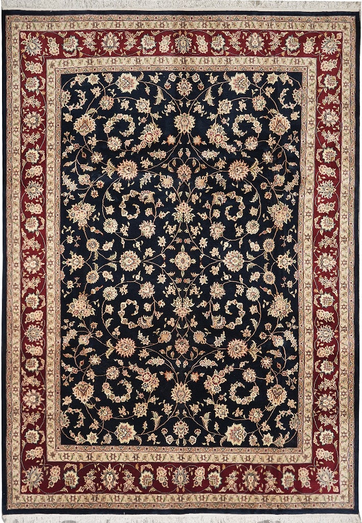 9 x 12 Hand-Knotted Wool Silk Tabriz Rug Black Burgundy China 108 x 144 in: 9 x 12 Hand-Knotted Wool Silk Tabriz Rug Black Burgundy China 108 x 144 in Free continental US Shipping This 9 x 12 hand-knotted area rug features a fine blend of wool and silk, offering a luxurious t