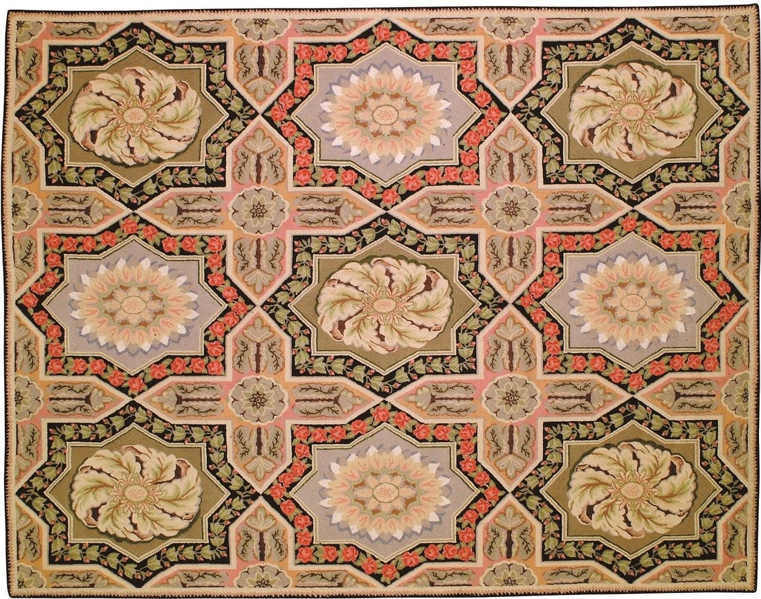 Handmade Tangiers Needlepoint Rug Acanthus Motifs 5x9 Louis XIV Style: Handmade Tangiers Needlepoint Rug Acanthus Motifs 5x9 Louis XIV Style Discover the elegance of this hand-made needlepoint rug, featuring intricate acanthus motifs reminiscent of the Louis XIV style. C