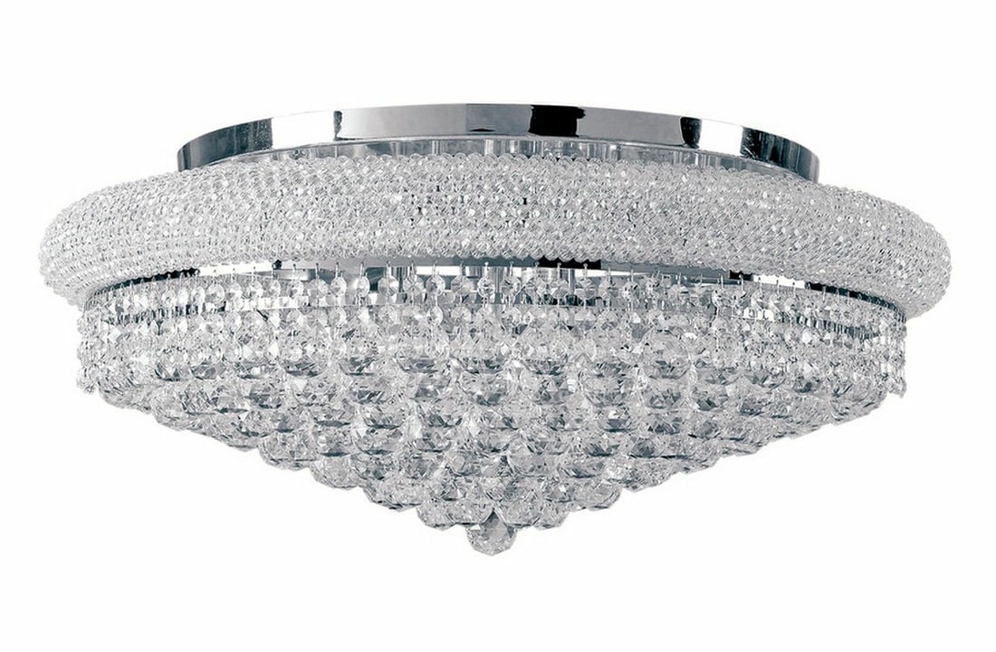 28 Inch Chrome Flush Mount Chandelier with Asfour Crystals 13 Lights: 28 Inch Chrome Flush Mount Chandelier with Asfour Crystals 13 Lights Illuminate your space with this stunning 28-inch Flush Mount Chandelier featuring exquisite Asfour crystals. Designed for modern ae