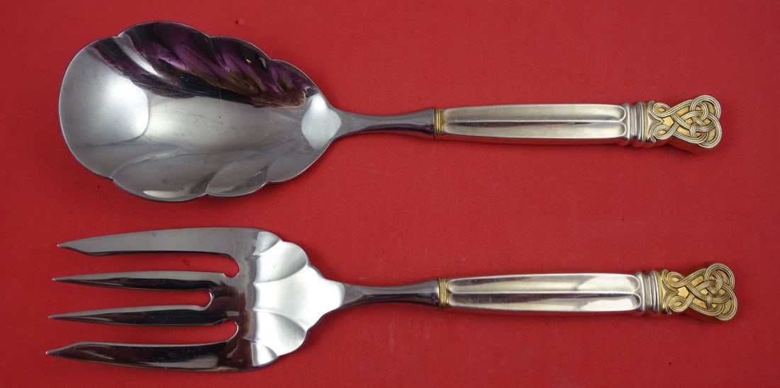 Towle Celtic Weave Gold Sterling Silver Salad Serving Set 10": Towle Celtic Weave Gold Sterling Silver Salad Serving Set 10" Elevate your dining experience with this exquisite Celtic Weave Gold Salad Serving Set by Towle. Crafted from high-quality sterling silver