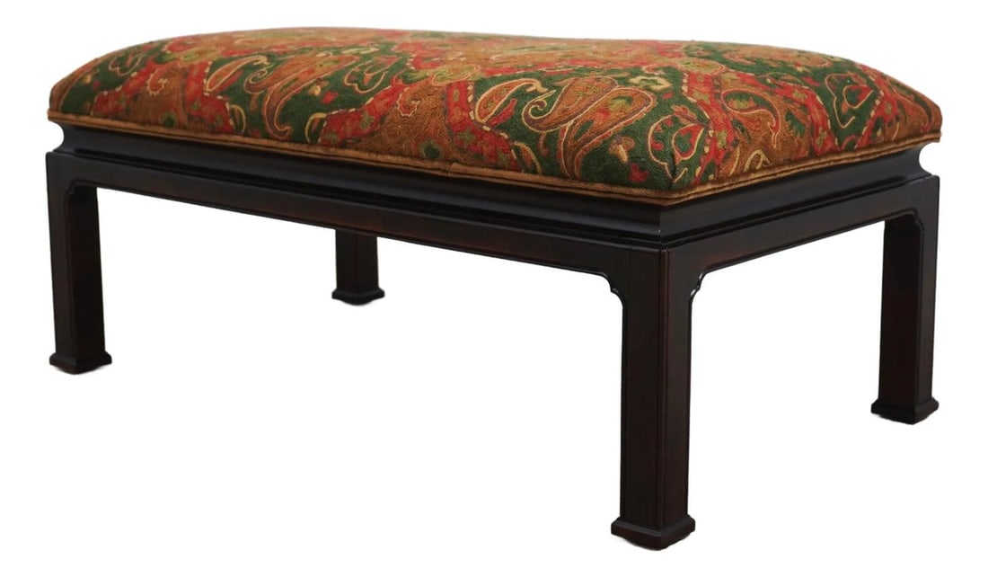 Chinese Chippendale Ottoman Bench with Wool Crewelwork Upholstery (1 of 10)